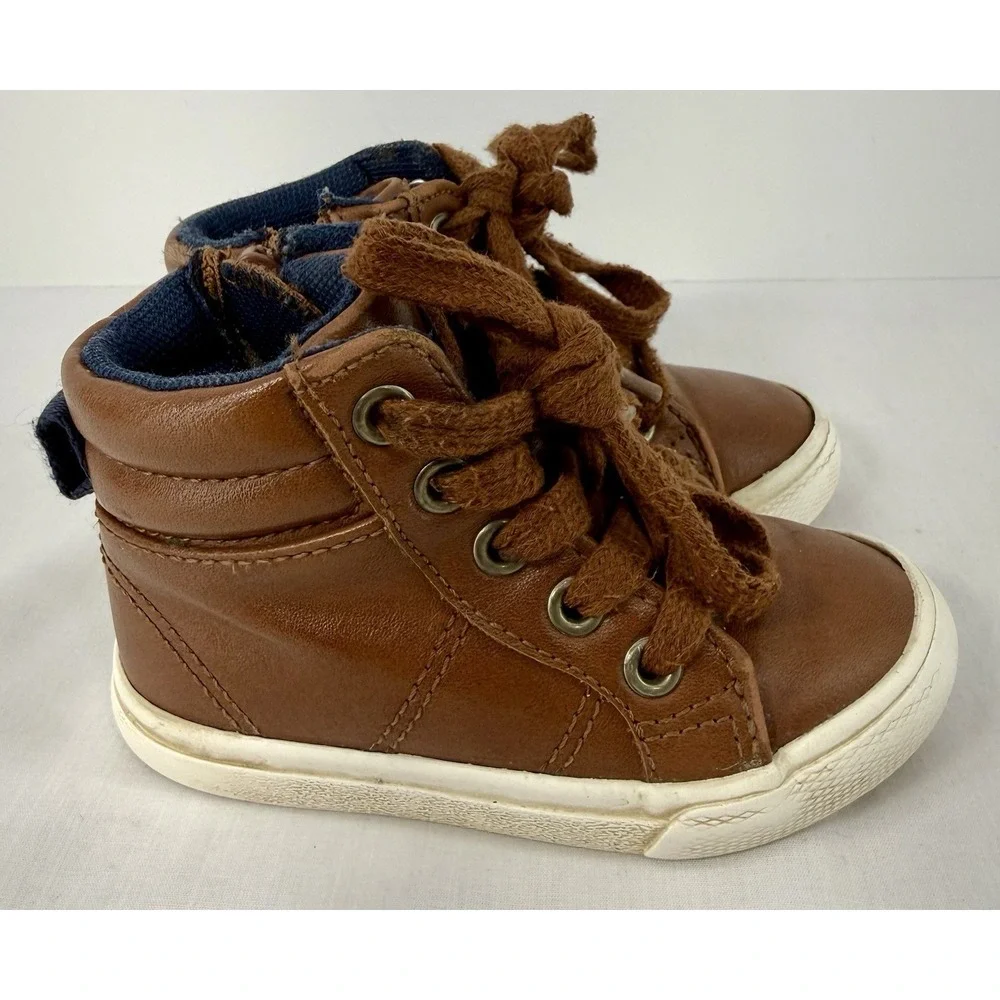 Cat & Jack Toddler Shoes Boots 5M‎ Brown Mid Top Tie Zip Casual